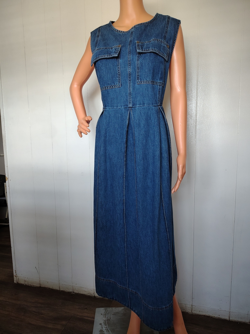 ALIGNE ED Cherish Organic Cotton Denim Midi Dress Mid Blue Size XL.